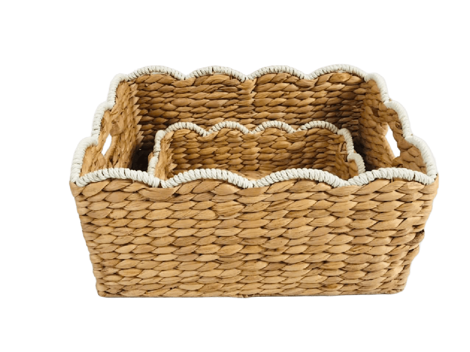 Custom-made Water Hyacinth Scalloped Baskets with Cut-out Handles